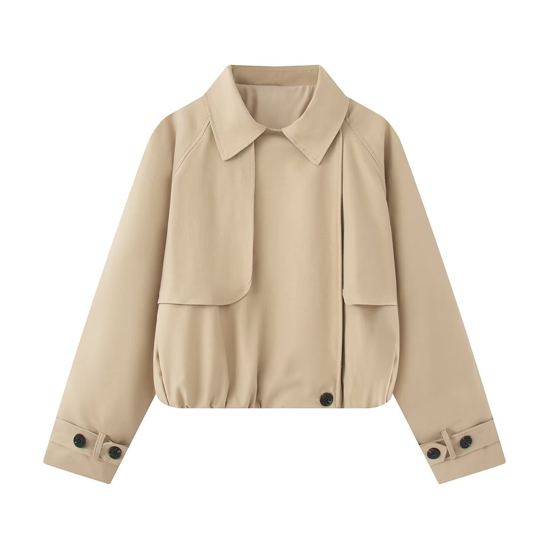 Women's Cropped Short Jacket with Cape Front, Shirt Collar and Adjustable Cuffs Amarae