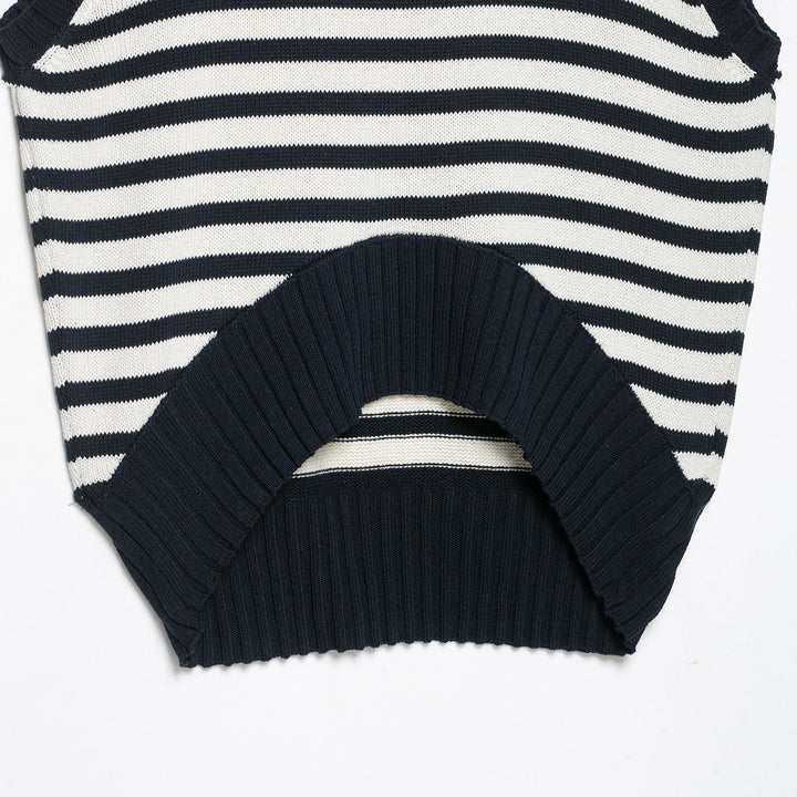 Women's Striped Knit Vest with Round Neck and Wide Ribbed Cuff Amarae