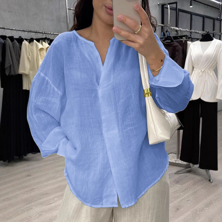 Casual V-neck linen top for women with relaxed fit Lune London