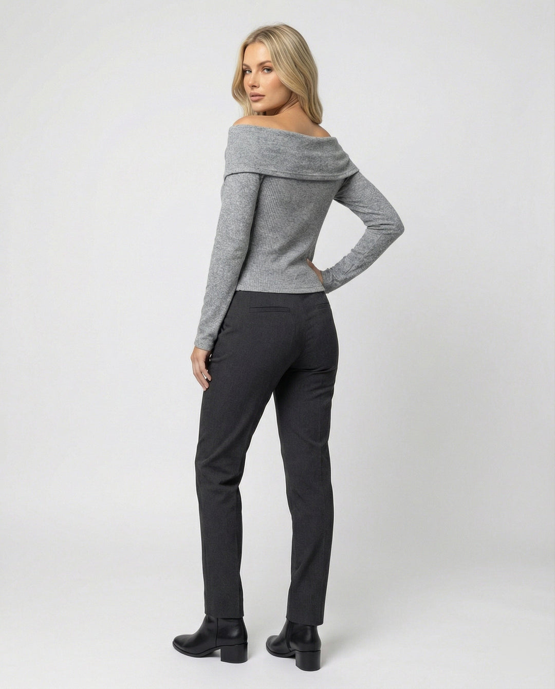 French V-neck long sleeve shirt women slim fit stretch top