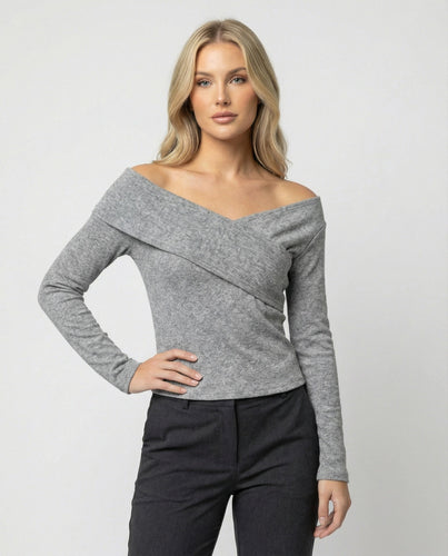 French V-neck long sleeve shirt women slim fit stretch top