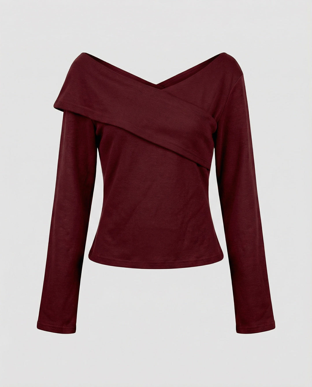 French V-neck long sleeve shirt women slim fit stretch top