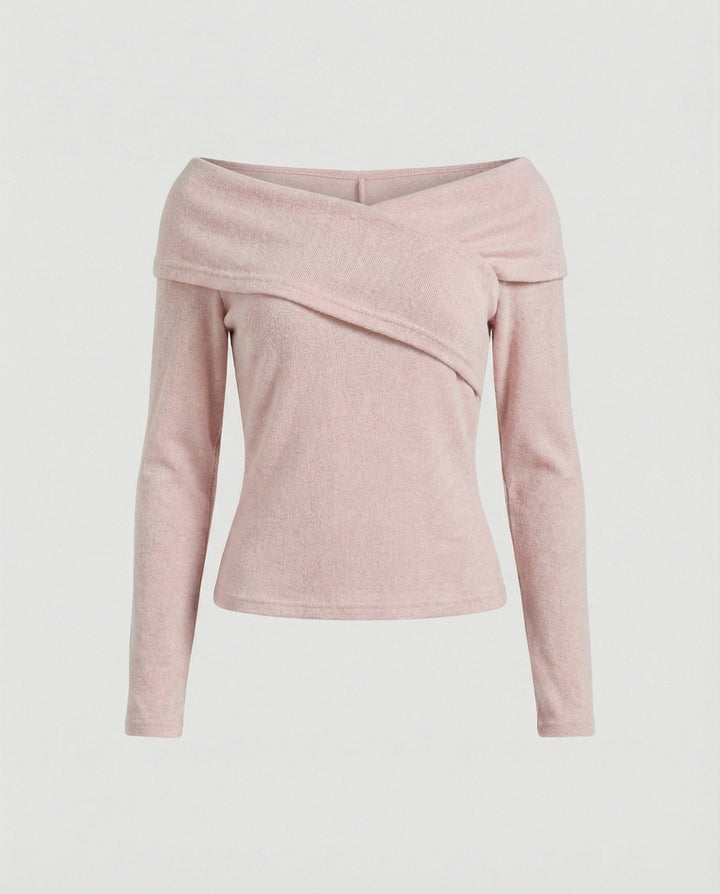 French V-neck long sleeve shirt women slim fit stretch top