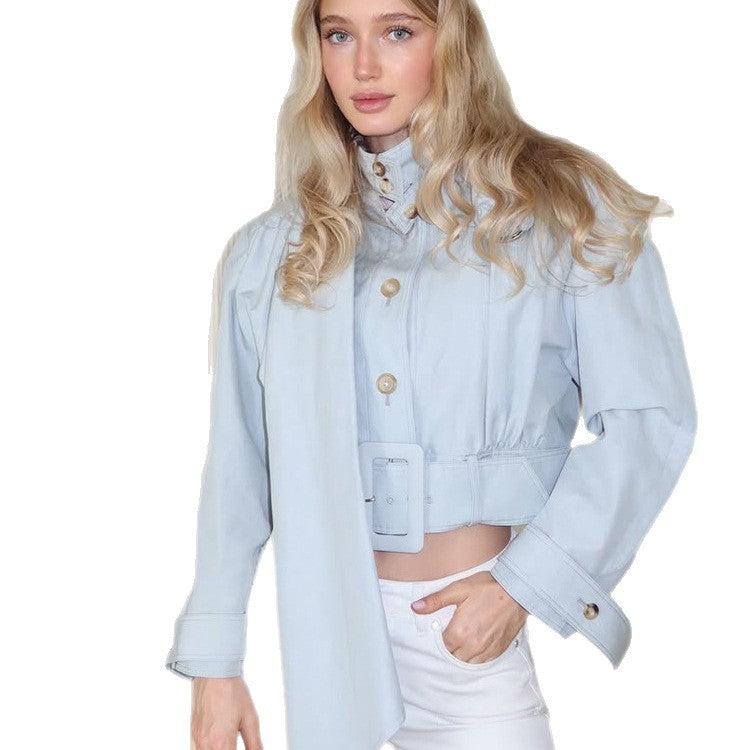 Women Tailored Cropped Jacket with Extra Long Bow & Wide Waist Belt Amarae