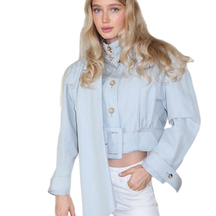 Women Tailored Cropped Jacket with Extra Long Bow & Wide Waist Belt Amarae