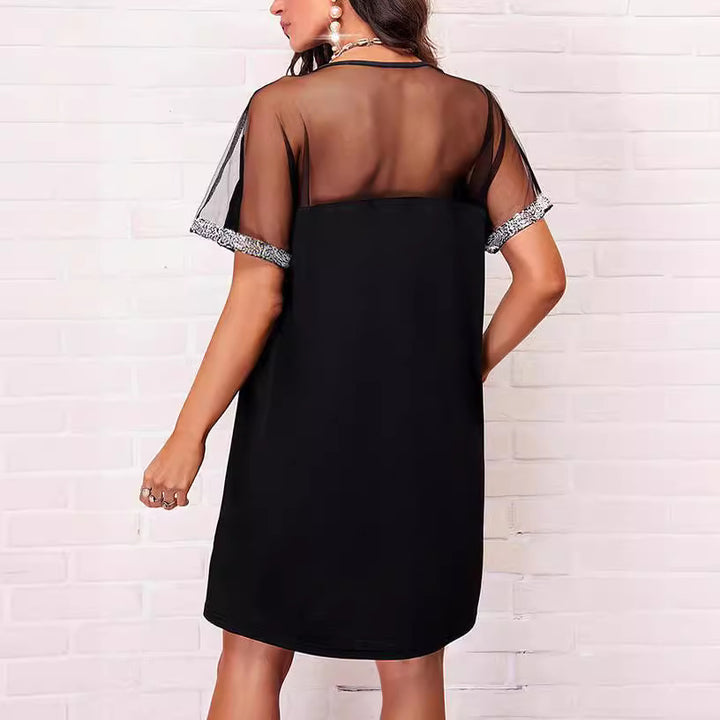 Casual women's V-neck dress with sequin trim Lune London