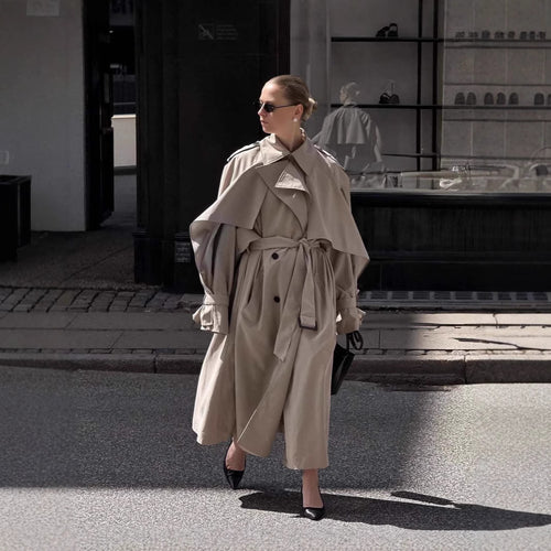 Oversized trench coat for women with richly detailed drapery and trendy cut Amarae