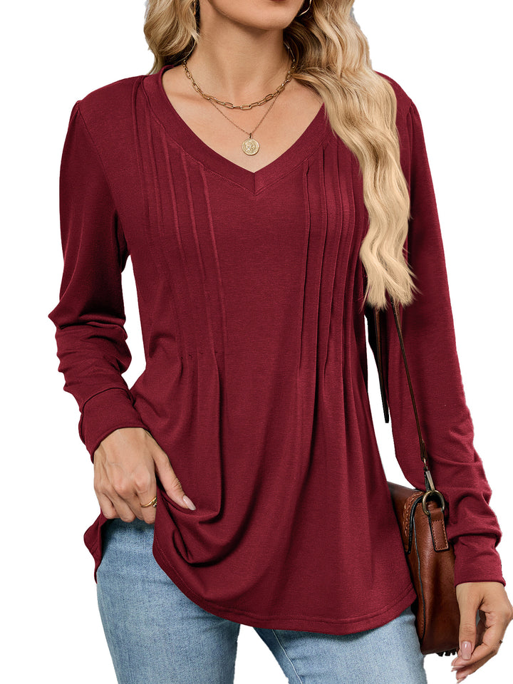 Viscose blouse for women with elegant pleats and V-neck Lune London