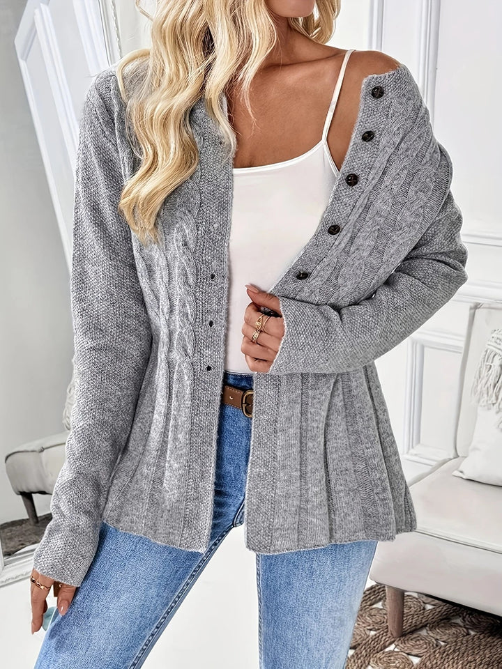 Knitted jacket for women with a subtle rib design and chic button details Lune London