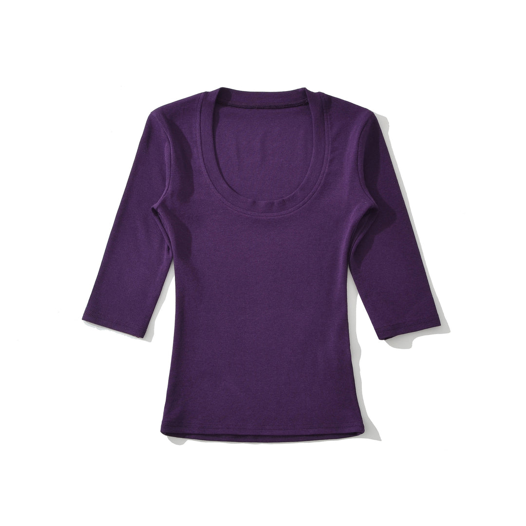 Women's fitted long sleeve with a deep round neckline Amarae