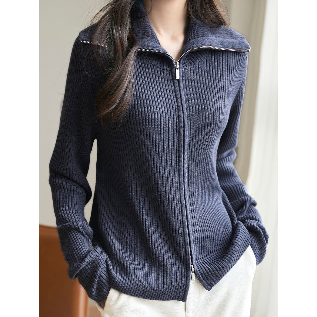 Pull en maille à la mode pour femmes avec fermeture éclair haute et texture côtelée Chic & Stil