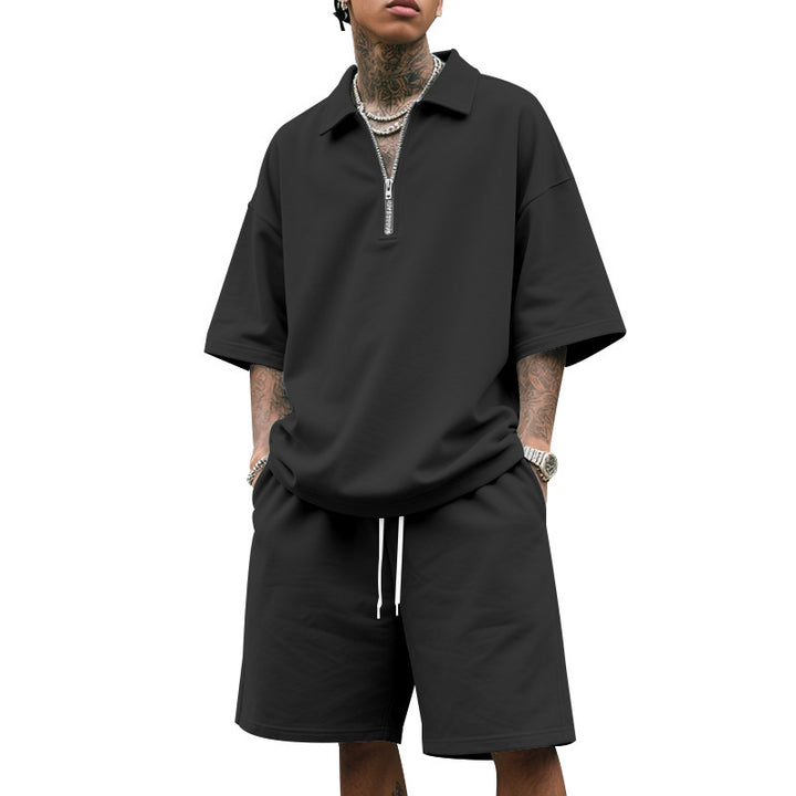 Men Short Sleeve Sports Set with Discreet Zip Details and a Casual Fit Lune London