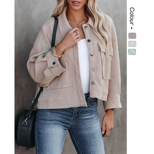 Women's Fashion Short Jacket with Unique Structural Pattern and Practical Pockets Amarae