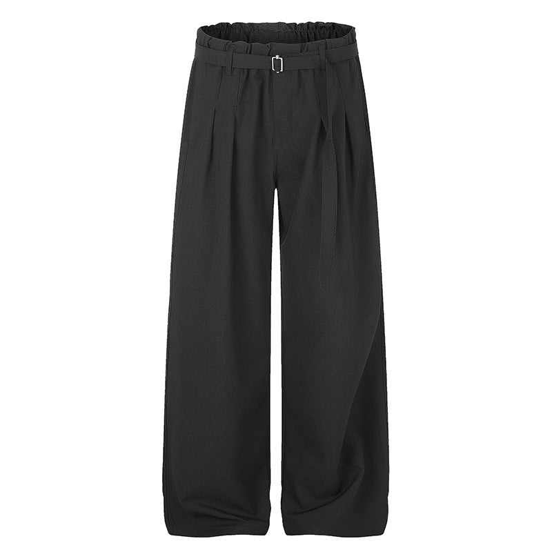 Ladies Wide High-Waist Palazzo Pants with Paperbag Waist, Pleats and Ties Belt Amarae
