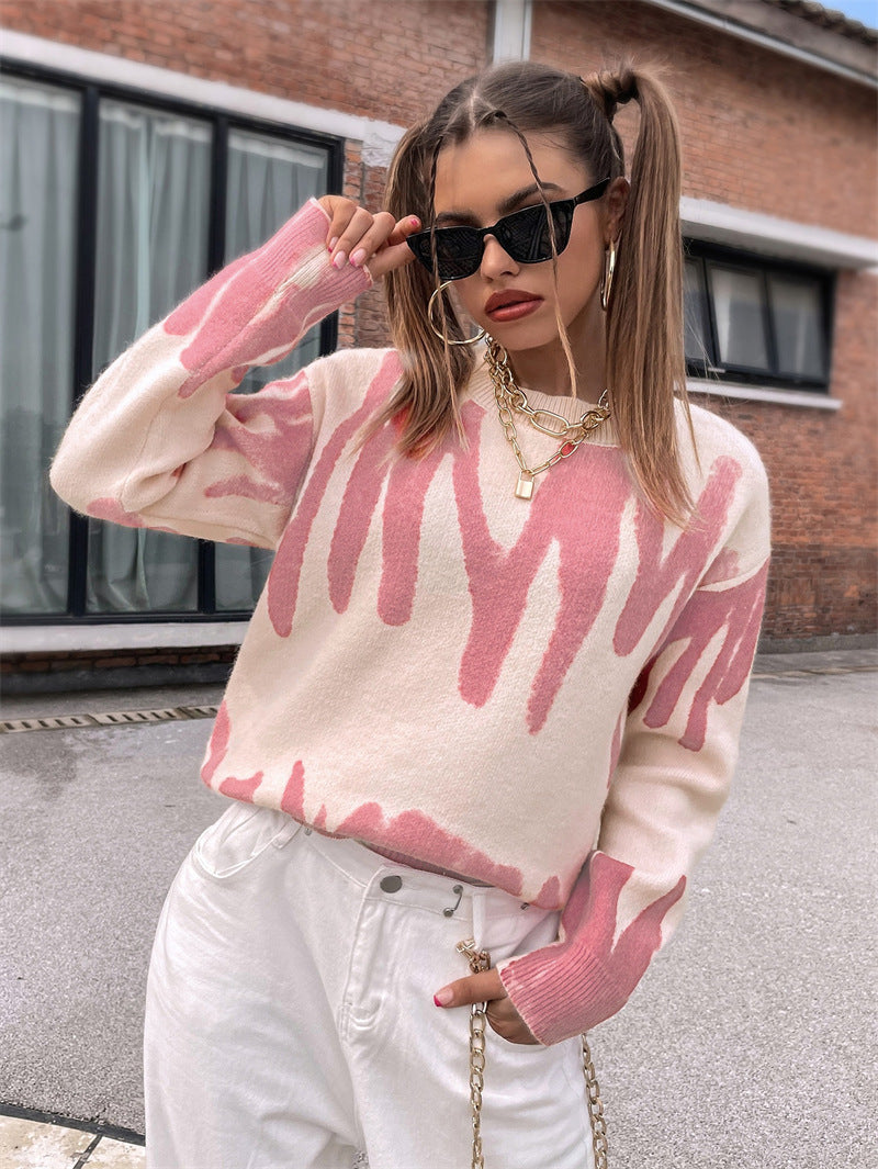Ladies modern knitted sweater with dynamic graphic design Lune London