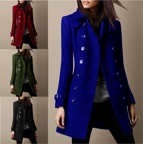 Ladies elegant and fashionable coat with double-breasted buttons and practical lapel Amarae