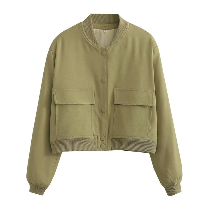 Lune London Women's Cropped Bomber Jacket with Flap Pockets