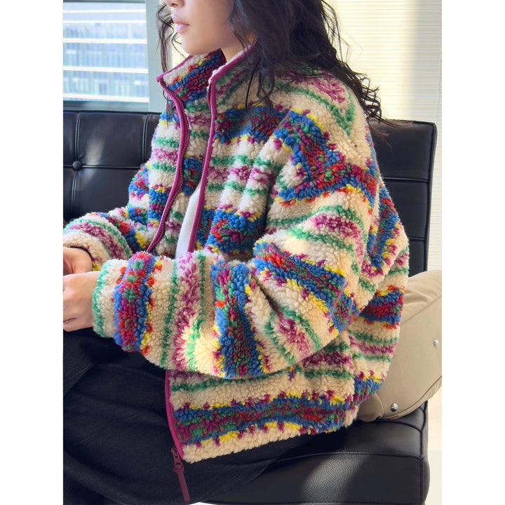 Women's Cozy Sherpa Fleece Jacket with Stand-Up Collar and Zipper Amarae