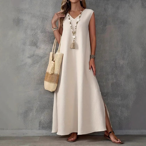 Maxi dress for women with an elegant V neckline and side slits Amarae