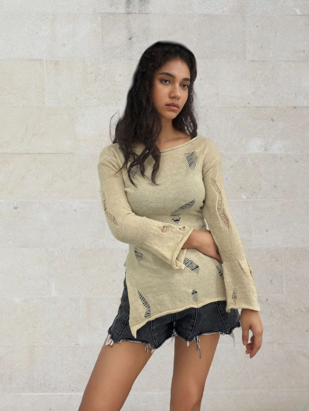 Ladies casual sweater with openwork patterns Lune London