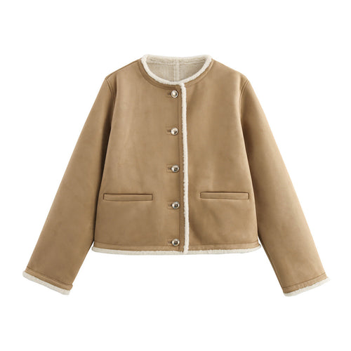 Teddy jacket for women with button details and two applied pockets Amarae