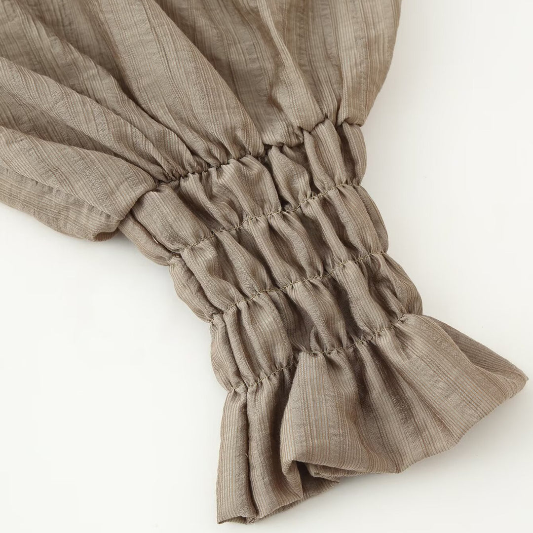 Women's Romantic Ruffle Blouse in Boho Style with Tie Band and Gathered Cuffs Amarae