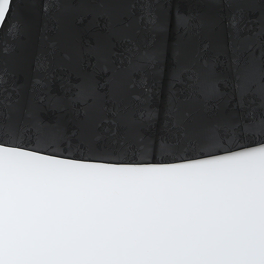 Women's Tailored Jacquard Blazer Jacket with Mandarin Collar and Decorative Knot Closure Amarae