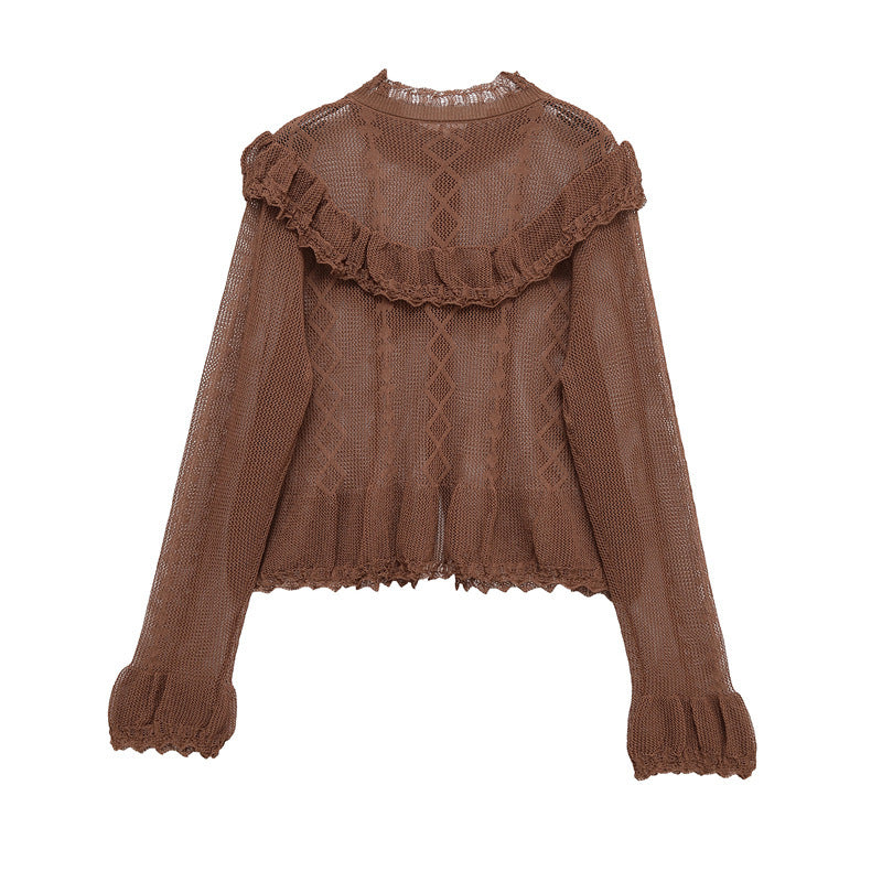 Ladies lightweight cardigan with fluid cut and ruffle details Lune London