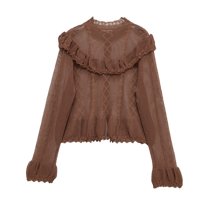Ladies lightweight cardigan with fluid cut and ruffle details Lune London