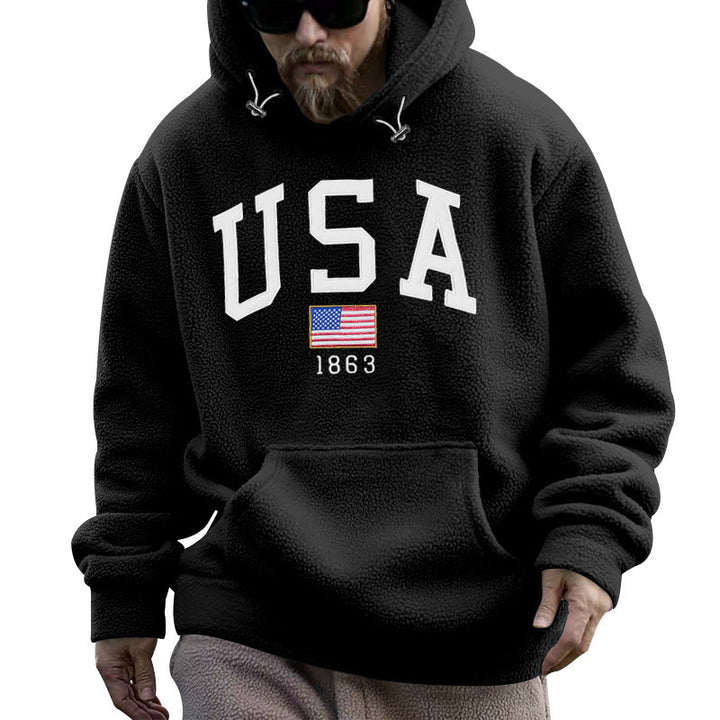 Men's hoodie with USA print and comfortable kangaroo pocket Lune London