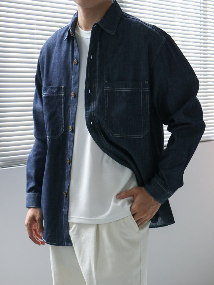 Casual chambray shirt for men with two chest pockets and button details Lune London