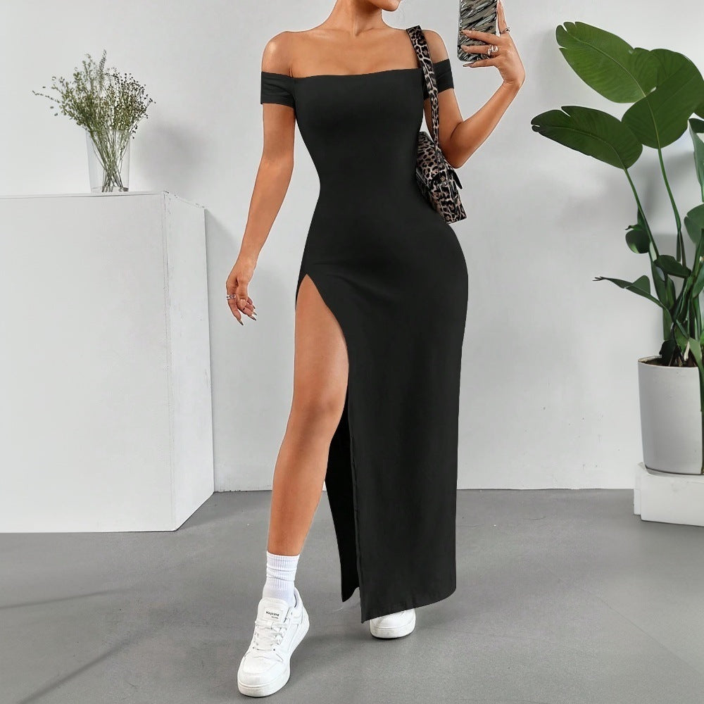 Robe maxi femme avec découpe épaule dénudée et fente haute Chic & Stil