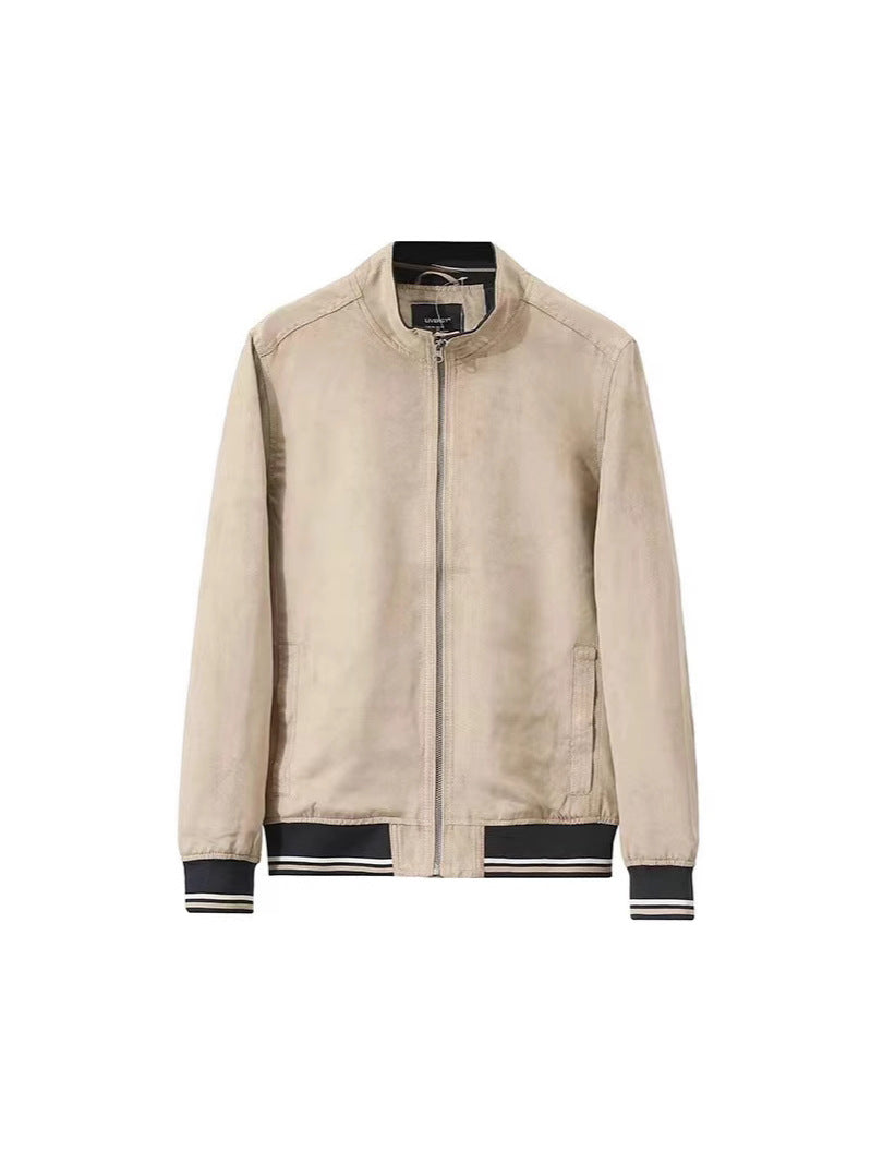 Men's Lightweight Bomber Jacket with Stand-Up Collar and Contrasting Ribbed Cuffs Amarae