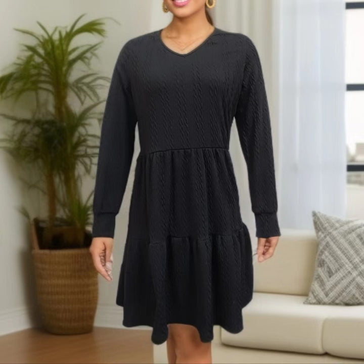 Casual V neck dress for women with wide hem Lune London
