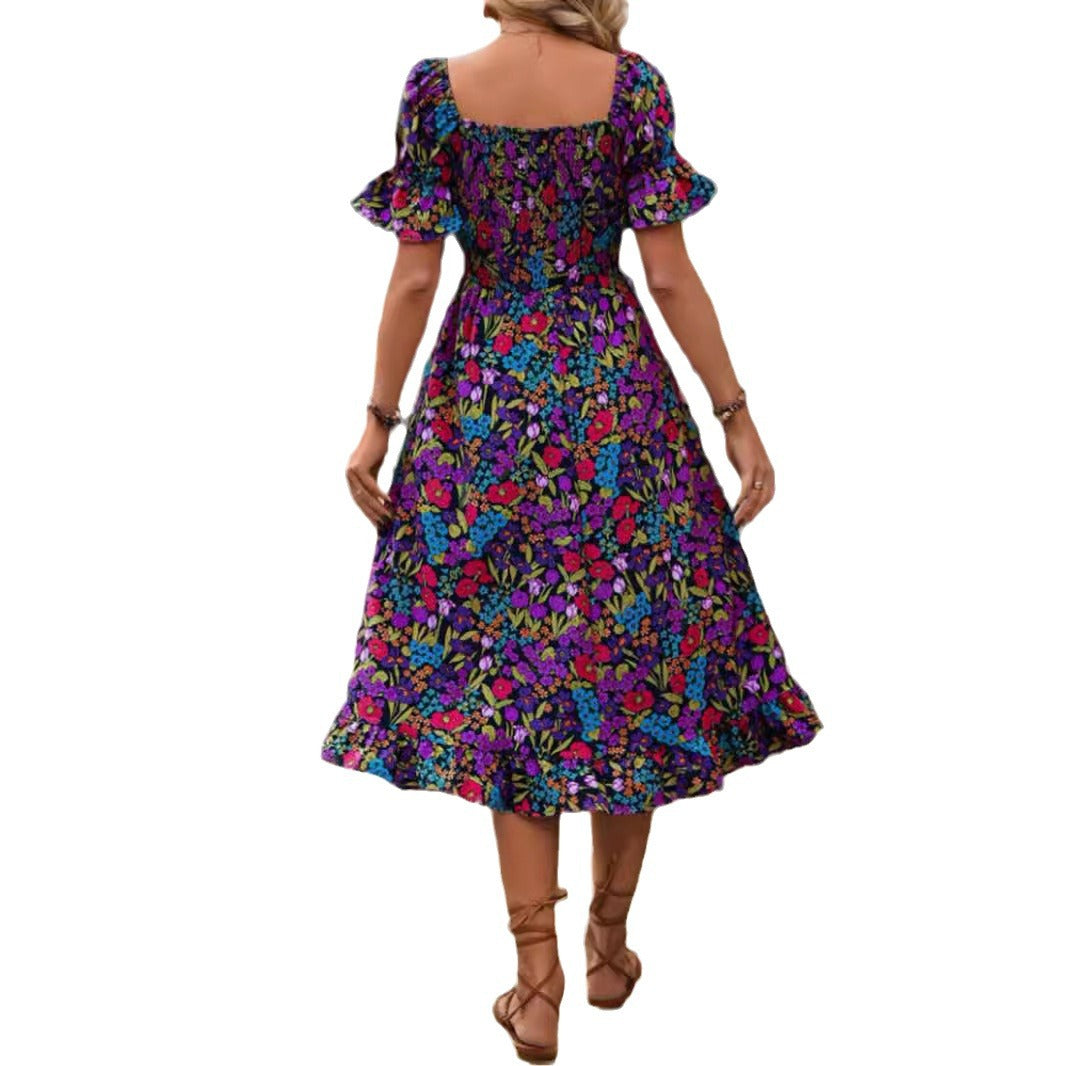 Lune London Floral Bohemian Smocked Maxi Dress for Women