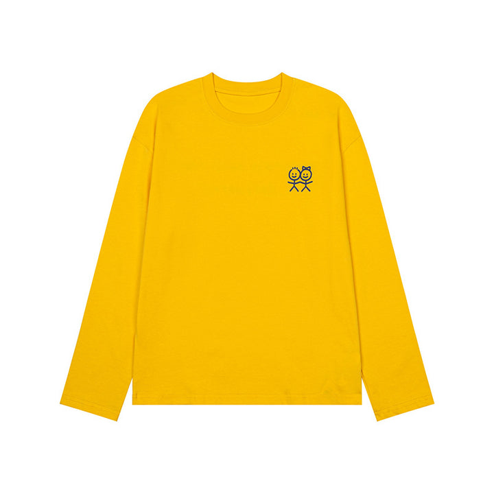 Unisex Long Sleeve Cotton Shirt with Minimalist Friendship Embroidery Amarae