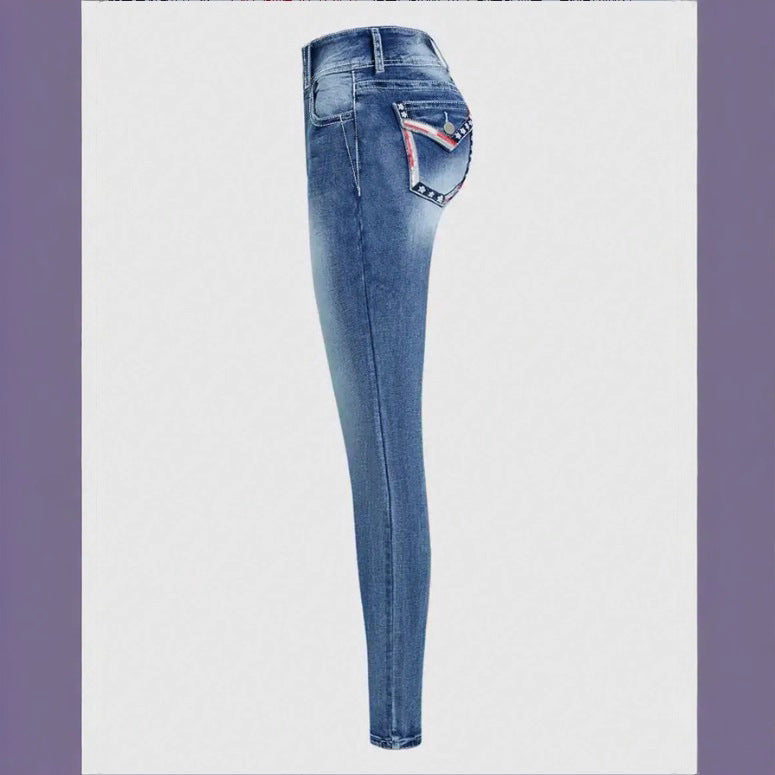 Women High-Waisted Cropped Skinny Jeans with Double Button and Vintage Wash Amarae