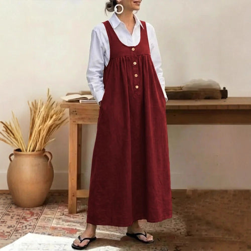 Women's maxi dress with button and pocket details Amarae