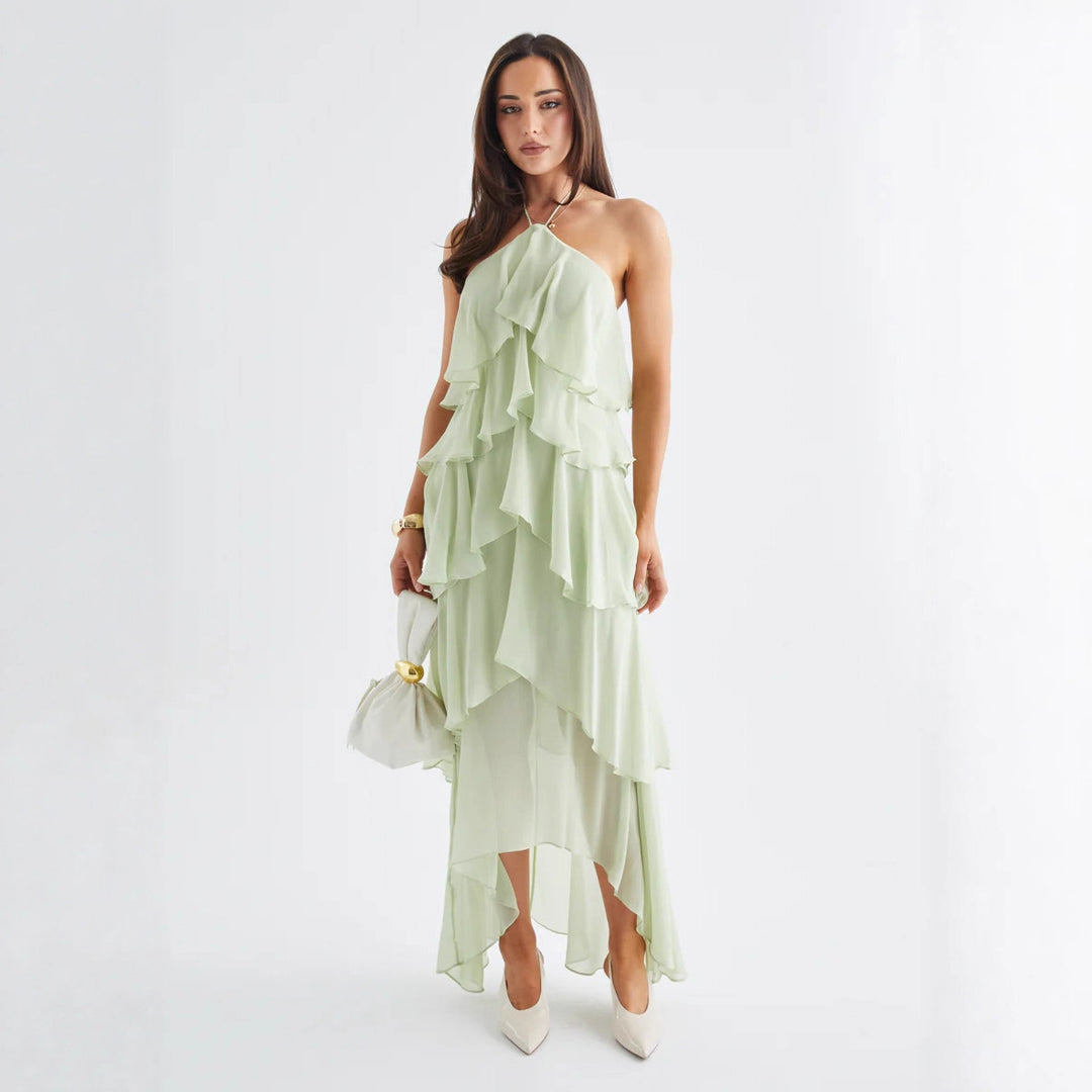 Women's Chiffon Maxi Dress with Multi-Layered Ruffle Details Lune London