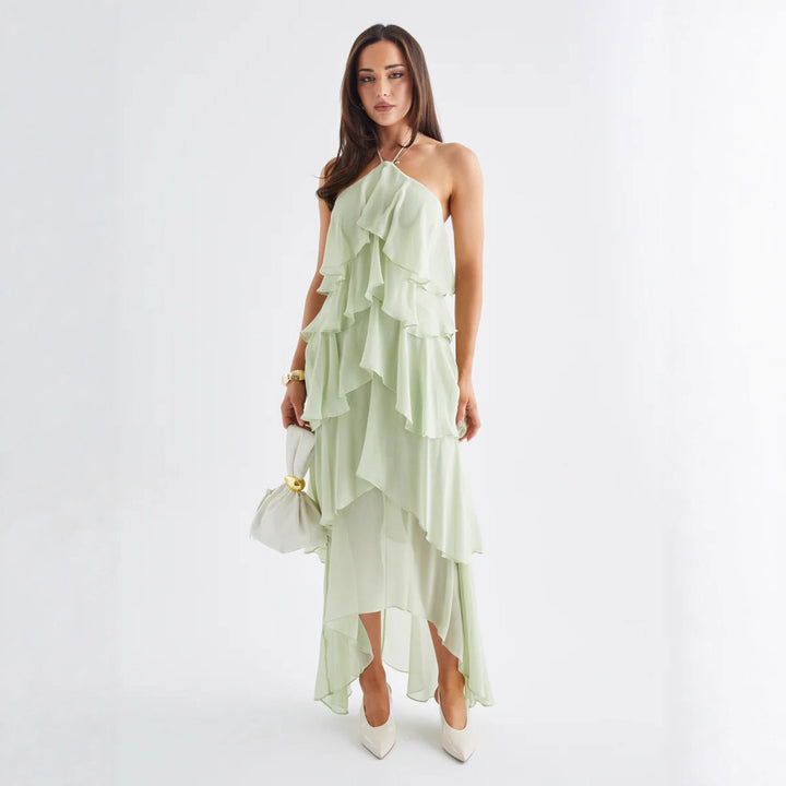 Women's Chiffon Maxi Dress with Multi-Layered Ruffle Details Lune London
