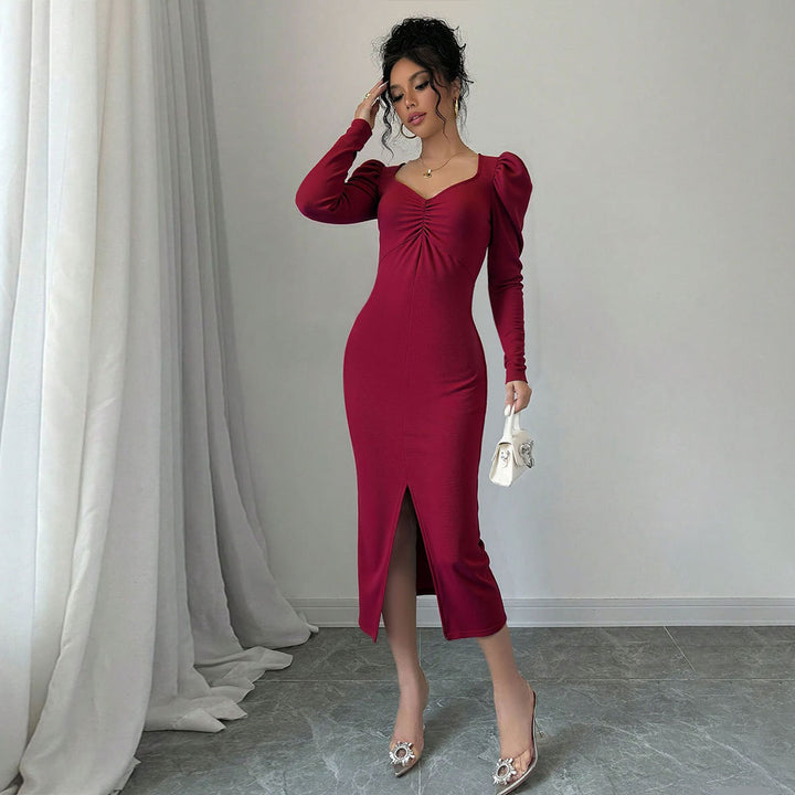 Robe midi femme avec manches bouffantes et fente sophistiquée Chic & Stil