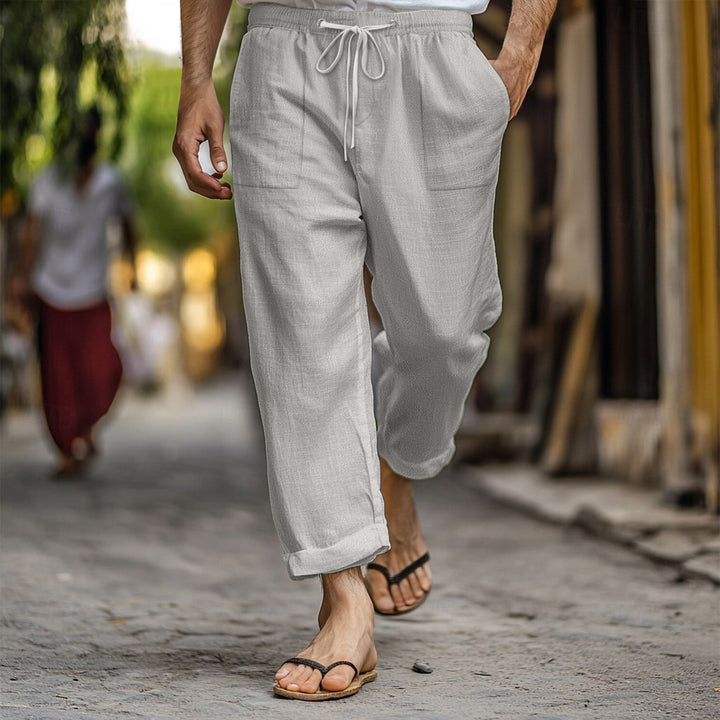 Casual and lightweight linen pants for men with elastic waist and practical side pockets Lune London
