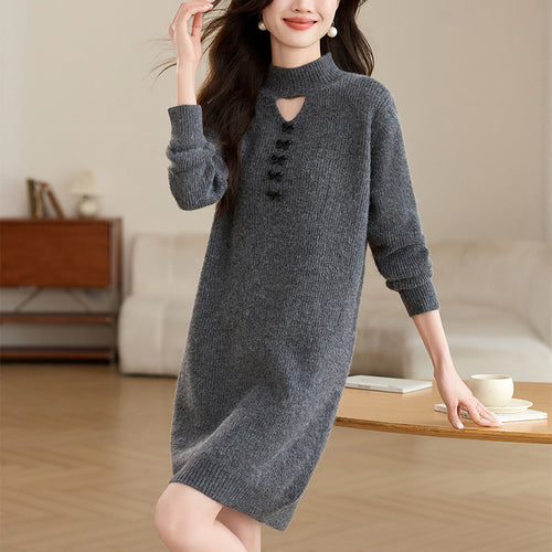 Robe tricotée pour femmes avec encolure décorative et coupe confortable Chic & Stil