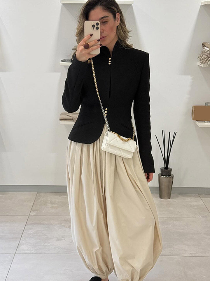 Women's Tailored Structured Blazer with Stand Collar & Decorative Button Placket Amarae