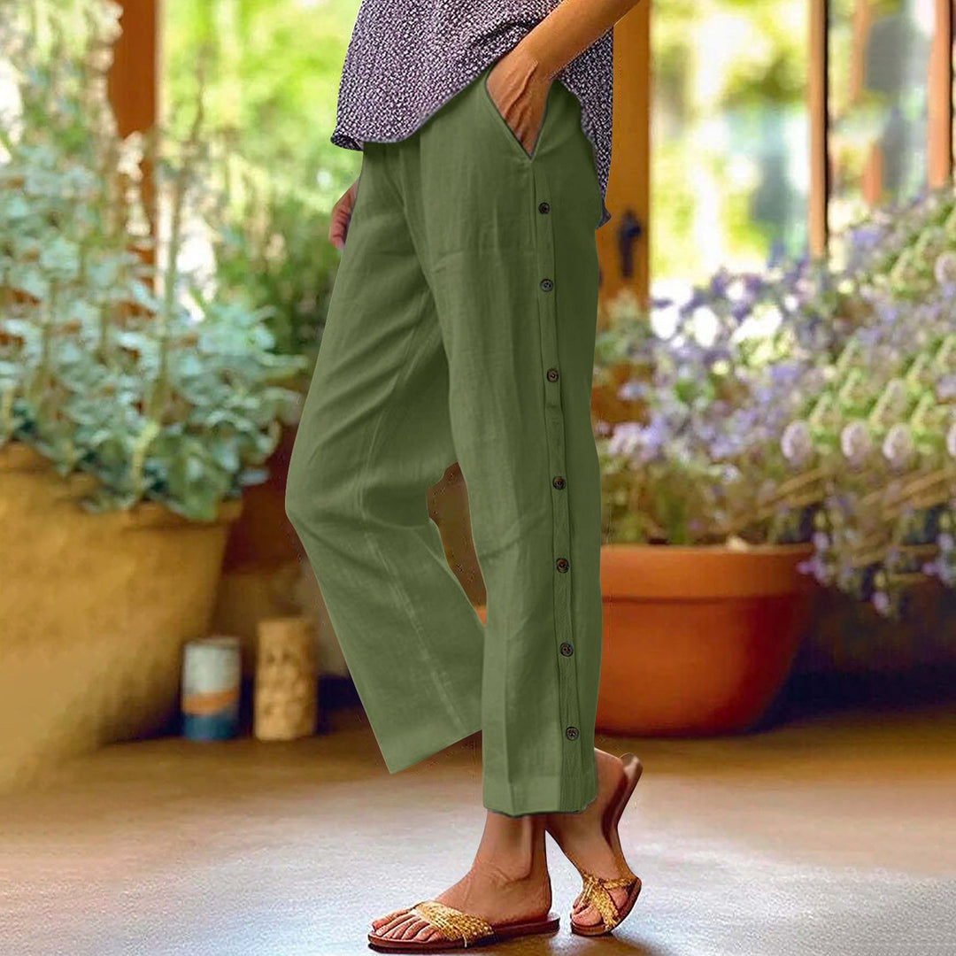Casual linen pants for women with button details Lune London