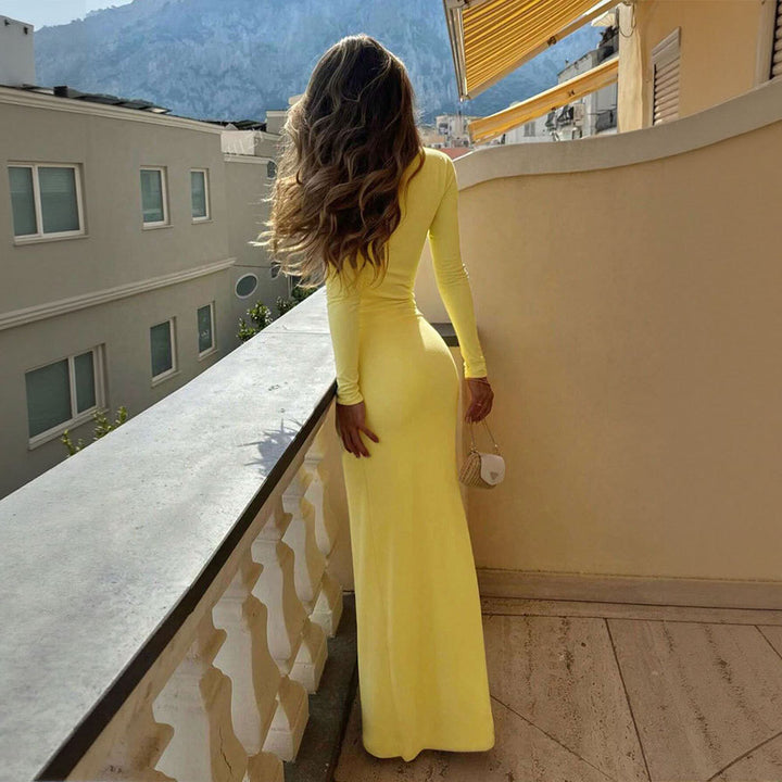 Robe Maxi Femme avec Décolleté en V Élégant et Design Froncé Chic & Stil