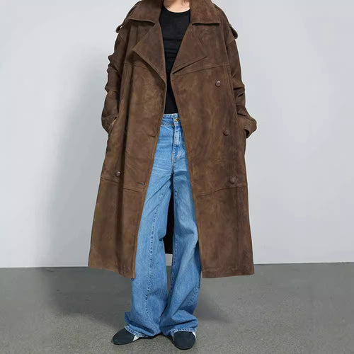 Ladies elegant suede trench coat with generous cut Amarae