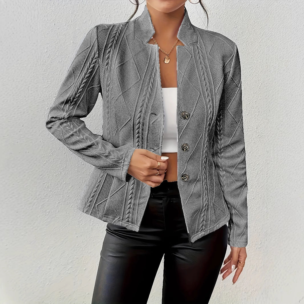 Ladies cardigan with modern cable pattern and stylish button details Lune London