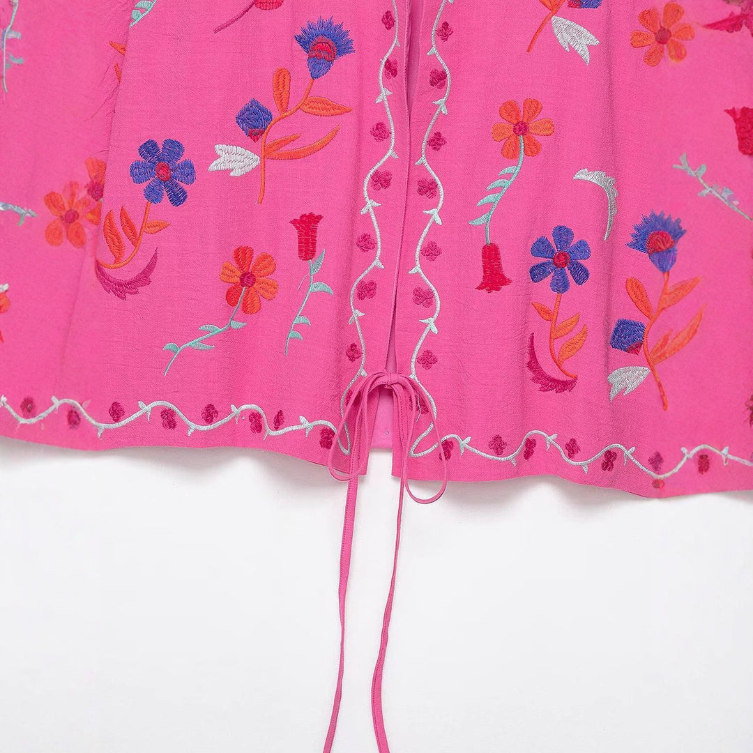 Women's Oversize Light Cotton Cardigan with Colorful Floral Embroidery Amarae