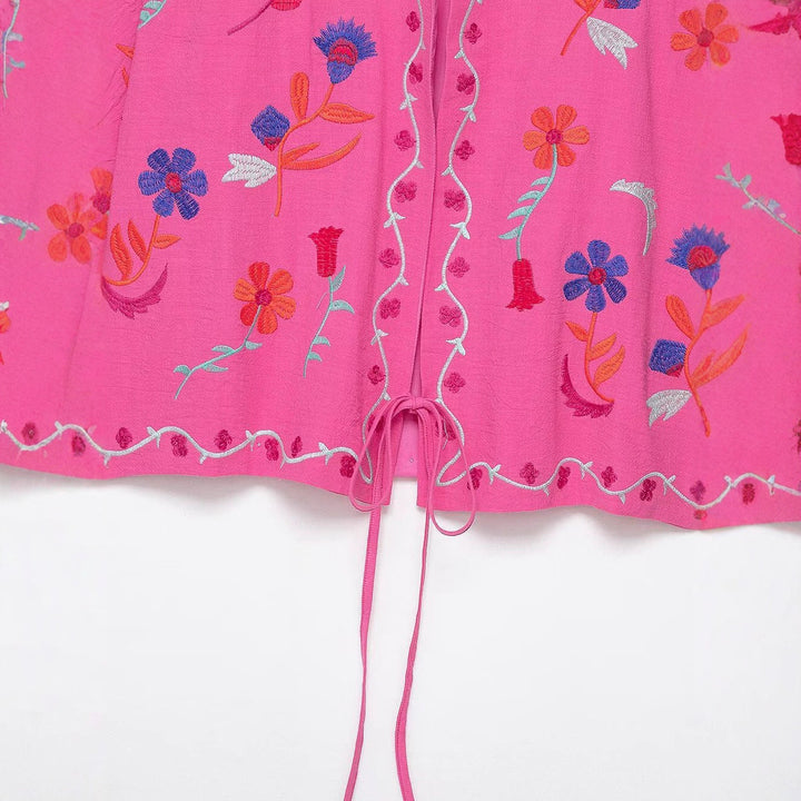 Women's Oversize Light Cotton Cardigan with Colorful Floral Embroidery Amarae